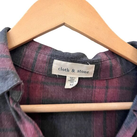 Cloth & Stone Womens Long Tunic Red Black Plaid Collared Long Sleeve Top XS - Picture 6 of 12